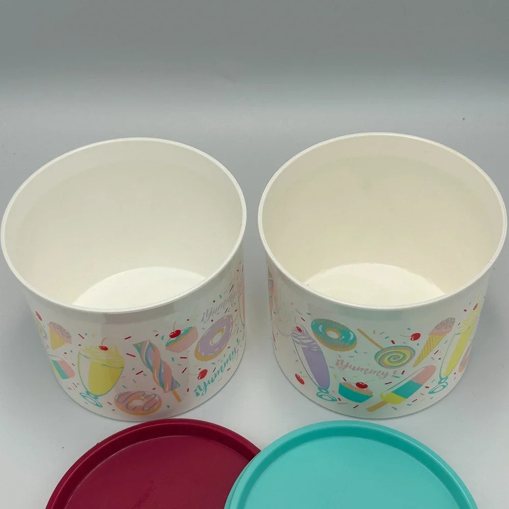 Tupperware Sweet Treats 2 Piece Set Stacking Lids Canisters Ice Cream Candy Teal